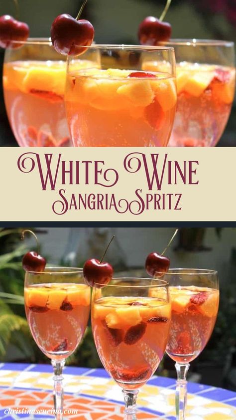 Spring Sangria Recipes White Wines, Cherry Sangria Recipes, White Sangria Recipe For A Crowd, Wine Spritzer Cocktails, Sauvignon Blanc Sangria, Homemade Lemoncello, White Wine Spritzer Recipe, Easy White Wine Sangria, Recipe For Sangria