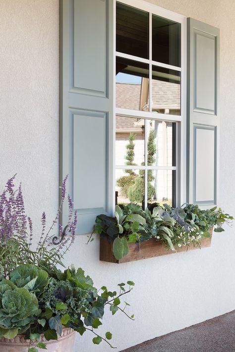 Sage Green Shutters Magnolia Jo Gaines, Shutters Repurposed Decor, Window Shutters Exterior, Tan House, Farmhouse Shutters, Rustic Shutters, Green Shutters, House Shutters, Blue Shutters