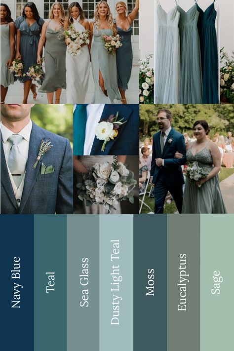 Sage Wedding Colors, Wedding Theme Color Schemes, Gold Quince, Wedding Color Pallet, Sage Wedding, Blue Themed Wedding, Sage Green Wedding, Wedding Palette, Wedding Theme Colors