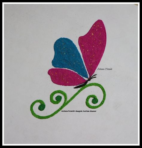 Butterfly Rangoli With Dots, Butterfly Rangoli Design, Short Rangoli, Cartoon Rangoli, 2023 Rangoli, Butterfly Rangoli, Art Rangoli, Poster Rangoli, Diya Rangoli