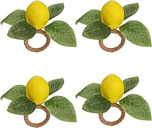 Lemon Napkin Rings Set of 4, Artificial Fruit Napkin Holder Lemon Vine Leaf Napkin Ring Buckles for Birthday Wedding Spring Summer Dinner Decor Home Table Decoration(4Pcs) Lemon Napkin Rings, Farmhouse Napkin Holders, Farmhouse Napkin Rings, Farmhouse Napkins, Banquet Wedding, Dinner Table Decor, Birthday Thanksgiving, Holiday Table Decorations, Vine Leaves