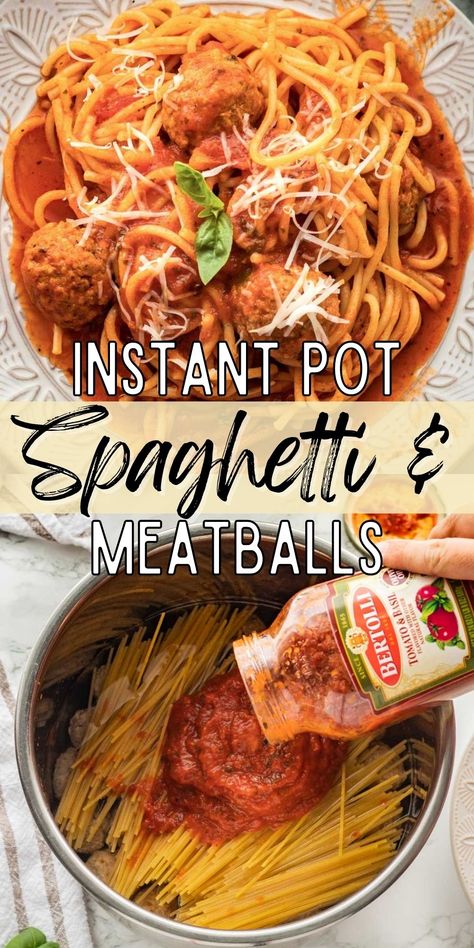 Instant Pot Spaghetti and Meatballs - everyone's favorite comfort food gets a quick and easy makeover with just 3 main ingredients and less than 30 minutes! Instant Pot Spaghetti Recipes, Spaghetti Recipes Instant Pot, Meatball Dinner Ideas Instant Pot, Instant Pot Recipes Meatballs, Quick And Easy Instant Pot Recipes, Instant Pot Meatballs And Sauce, Spaghetti In Instant Pot, One Pot Spaghetti And Meatballs, Instant Spaghetti