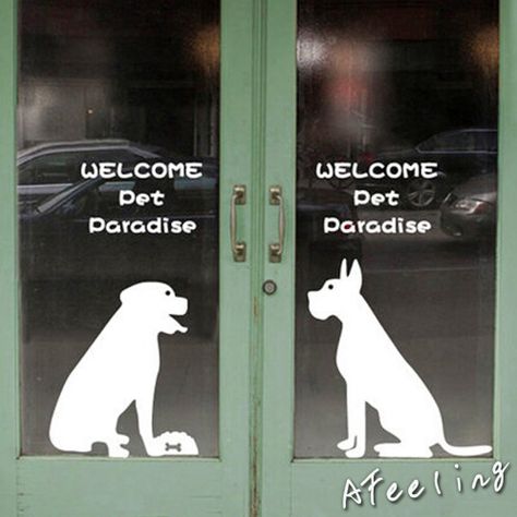 Door welcome stickerPet dog cat store shop salon welcome sign sticker door window decoration wall sticker Glass Door Sticker, Pet Store Display, Pet Store Design, Pet Store Ideas, Pet Grooming Salon, Pet Shed, Glass Sliding Door, Dog Window, Dog Grooming Shop