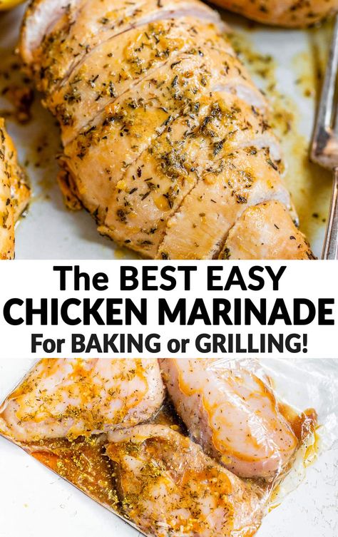 Chicken Marinade For Baking, Lemon Garlic Chicken Marinade, Baked Chicken Marinade, Garlic Chicken Marinade, Chicken Breast Marinade Recipes, Chicken Breast Marinade, Grilled Chicken Breast Recipes, Best Chicken Marinade, Easy Chicken Marinade