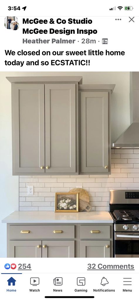 Warm Grey Kitchen, Greige Kitchen Cabinets, Neutral Cabinets, Greige Kitchen, Cabinets Colors, Moms Kitchen, Painted Kitchen Cabinets Colors, Farmhouse Remodel, Painted Kitchen