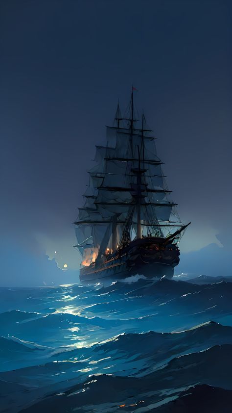 Ship Wallpaper Sea, Tall Ships Art, Cher Wallpapers, 7 Seas, Old Sailing Ships, Tall Ship, Blue Night, Captain Jack Sparrow, Favorite Picture