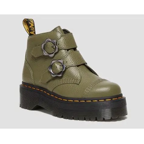 New Dr Martens Devon Flower Boots Platform Khaki Green Strap Sz; Ladies 10 Colour: Khaki Composition: Leather Condition: Brand New Model: Devon Flower Dr Martens Devon, Flower Boots, Boots Platform, Christian Girl, Dr Martens Shoes, Martens Shoes, Gilmore Girls, Khaki Green, Dr. Martens