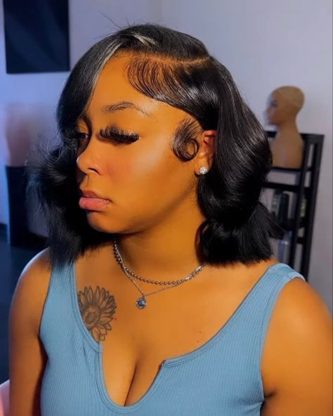 Bob Hairstyles With Side Part, Bob Hairstyles Quick Weave, Layered Quick Weave, Hairstyles With Side Part, Quick Weave Bob Hairstyles, Side Part Closure, Full Sew In Weave, Short Curly Weave Hairstyles, Bob Hairstyles Ideas