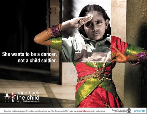 UNICEF campaign  Bring back the child, stop child recruitment Social Awareness Posters, Charity Poster, World Peace Day, Awareness Poster, 광고 디자인, Campaign Posters, Children's Rights, Poster Design Inspiration, Best Ads