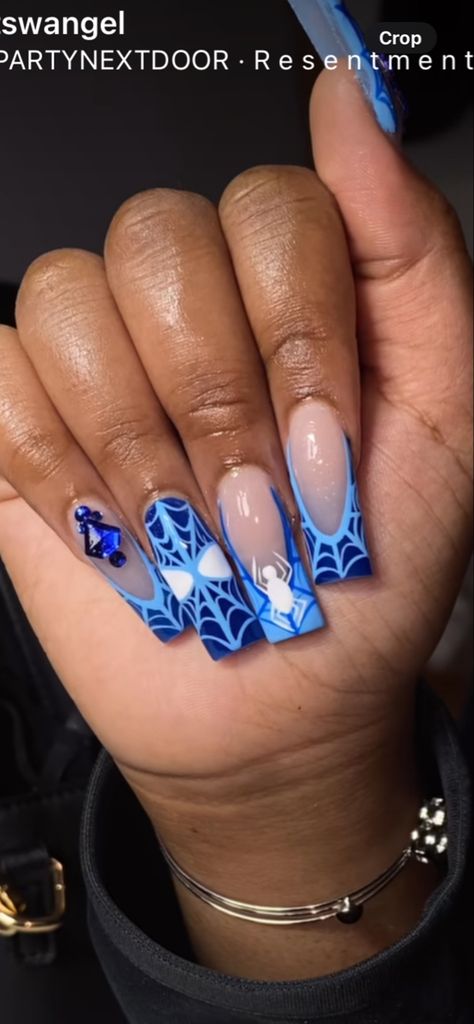 Royal Blue Black And White Nails, Short Nails Ideas Dark Blue, Aqua Nails Design Ideas Short, Royal Blue Quince Nails Medium, Navy Blue Birthday Nails, Acrylic Nails Square Blue, Short Royal Blue Acrylic Nails, Blue And Black Nails Acrylic, Royal Blue Hoco Nails