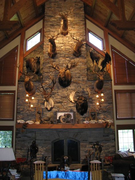 Metal Chandelier Rustic, Taxidermy Decor Living Room Hunting, Deer Mount Above Fireplace, Decorating With Deer Mounts, Hunting Mounts, Deer Hunting Decor, Taxidermy Decor, Deer Heads, Deer Mounts