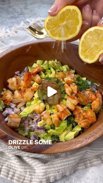 Vesela Asenova| Recipe Creator on Instagram: "Crunchy Shrimp Salad- lead by the motivation to eat more protein and veggies this glorious salad was born and I think it going to be on rotation for now on 😋🍤 You can enjoy it on its own or with chips or pita bread, even on a toast  Ingredients:  2 mini cucumbers 🥒  1 avocado 🥑  1 purple Daikon radish  1/4 of a red onion  2 tbs fresh dill  2 tbs fresh cilantro  2 tbs olive oil  1 lemon, juiced  1/2 tsp salt   For the shrimp: 🍤 1/2 lbs black tiger shrimp  2 tbs olive oil  1/4 tsp salt  1/4 tsp paprika  1/4 tsp chipotle powder 1/4 tsp black pepper   Method:  1. Peel, clean (if needed) and pat dry shrimp; season with olive oil, salt, paprika, chipotle powder, salt and pepper; let it marinate while chopping the veggies;  2. Finely chop cucumbe Crunchy Shrimp, Eat More Protein, Chipotle Powder, Cook Shrimp, Tiger Shrimp, Daikon Radish, Shrimp Salad Recipes, Crispy Shrimp, Kitchen Ingredients