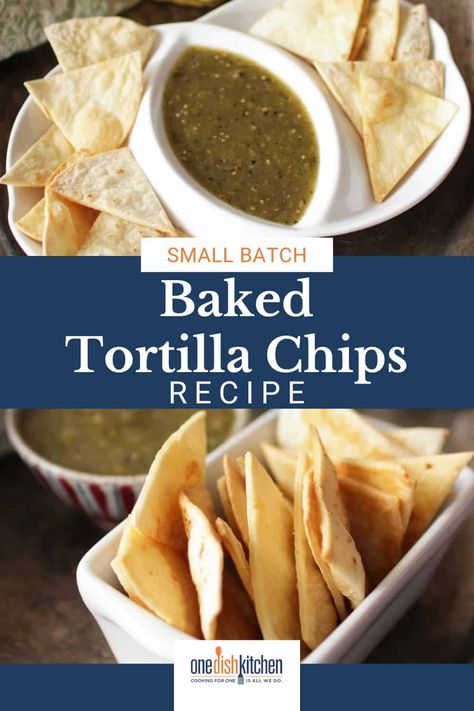 Learn how to make flour tortilla chips with just three ingredients. Quick, easy, & delicious, these homemade chips are crisp, golden, and perfect any time. | One Dish Kitchen Baked Flour Tortilla Chips, How To Make Chips, Flour Tortilla Chips, Make Flour, How To Make Flour, Mini Meals, Tortilla Chip Recipe, One Dish Kitchen, Baked Tortilla Chips