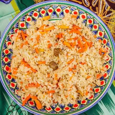 Oriental cuisine. Uzbek pilaf or plov of rice and meat in a plate with an ethnic , #ad, #pilaf, #plov, #Uzbek, #Oriental, #cuisine #ad Uzbek Pilaf, Pilaf Rice, Rice And Meat, View From Above, Rice Pilaf, Recipe Images, Ethnic Patterns, Fried Rice, Macaroni And Cheese