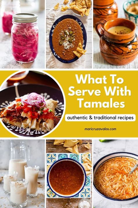 collage of different side dishes to serve with tamales with text overlay Christmas Tamales Dinner, Tamale Christmas Dinner, Tamales And Side Dishes, Tamales Side Dishes, Tamale Dinner Sides, Tamale Side Dishes, Sides For Tamales, Tamale Party Ideas, What To Serve With Tamales