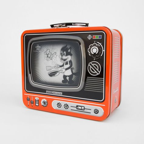 TV Lunch Box : With super lenticular animation technology! 90s Gadgets, Enjoy Your Lunch, Animated Cat, Lenticular Printing, Tin Lunch Boxes, Cardboard Cartons, Vintage Lunch Boxes, Movie Club, Lunch Food