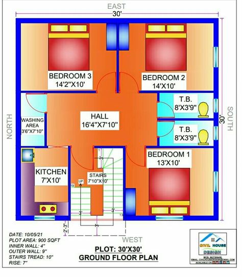 30by30 House Plans, 30x30 House Plans 3 Bedroom, 30x30 House Plans, Corner House Design, Mini House Plans, 10 Marla House Plan, Bathroom Stairs, Home Map Design, Washing Area