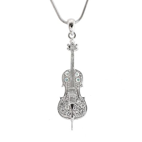 Shop, Necklaces, Pendants, Silver plated Crystal Miniature Cello Necklace - CB12G1OBP81  #Necklaces #style #Accessories #jewelry #fashion #shopping #Pendants Violin Jewelry, Cello Necklace, Treble Clef Necklace, Music-themed Silver Pendant Necklace, Music-themed Pendant Necklace, Music Necklace, Pentagram Necklace, Music Jewelry, Cheap Jewelry