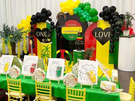 One Love 1st Birthday Party, Reggae Party Ideas Decoration, Jamaican Party Ideas, Jamaican Birthday Party Ideas, Reggae Birthday Party Ideas, One Love Birthday Party, One Love First Birthday Party Theme, Reggae Themed Party Ideas, Dancehall Party Decor