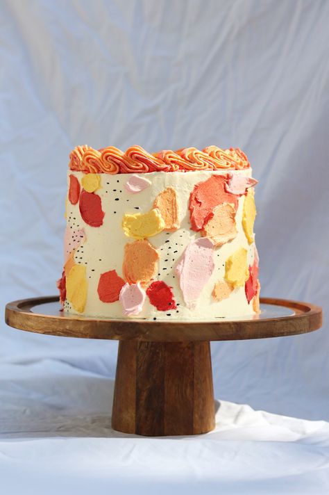 Orange Colored Cake, Colourful Cakes Birthday, Orange Color Cake Birthday, Orange Colour Cake, Orange Color Cake, Palette Knife Cake, Orange Birthday Cake, Textured Buttercream, Twin Birthday Cakes