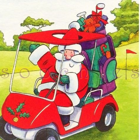 CH20 Santa Riding Golf Cart Christmas Card Merry x mas 4 5"x6 25 ... Light Balls Christmas, Birthday Verses For Cards, Florida Christmas, Christmas Suit, Christmas Golf, Boxed Christmas Cards, Watercolor Christmas Cards, Tropical Design, Christmas Holiday Cards