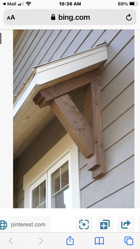 Wood Awning Over Window, Awning Over Window, Metal Overhang, Garage Trim, Wood Awning, Awning Ideas, Craftsman Houses, Polycarbonate Roof, Garage Pergola