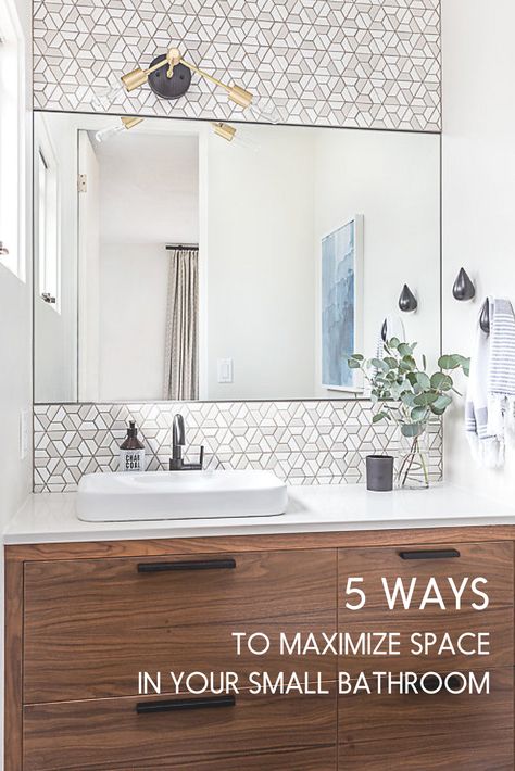 Bathroom With Offset Sink, Floating Vanity For Small Bathroom, Maximize Space In Small Bathroom, Narrow Bathroom Vanity Small Spaces, Small Bathroom Ideas Without Window, Small Bathroom Mid Century Modern, Narrow Sink For Small Bathroom, Narrow Depth Bathroom Vanity, Off Center Bathroom Sink