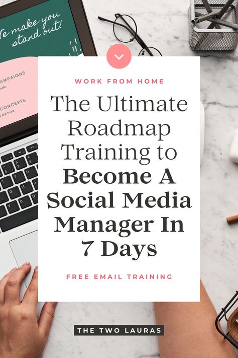 The ultimate roadmap to become a social media manager in 7 days. Free email training to help you work from home. Social Media Manager Portfolio, Social Media Manager Checklist, Freelance Social Media Manager, Marketing Packages, Social Media Management Business, Social Media Management Services, Freelance Social Media, Business Checklist, Social Media Management Tools