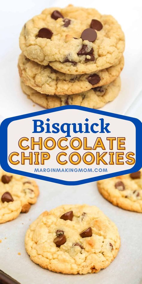 These are the best chocolate chip cookies made with Bisquick! Not only are they super easy to make, but they taste delicious. My family couldn't tell the difference between these and my classic cookies! They were soft and chewy, with plenty of chocolate chips throughout. Bisquick Cookies, Bisquick Chocolate Chip Cookies, Quick Baking, Chocolate Chip Bread, Bisquick Recipes, Chocolate Chip Cookies Recipe, Chewy Chocolate Chip, Chewy Chocolate Chip Cookies, Chocolate Chip Recipes