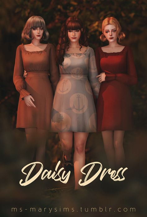 MAXIS MATCH | Daisy Dress Mm Cc Sims 4 Clothes, Vintage Sims 4 Cc Clothes, Clothes Cc, Cottagecore Clothes, Sims 4 Mm Cc, Sims 4 Cc Folder, 7 August, Sims 4 Dresses, Sims 4 Characters