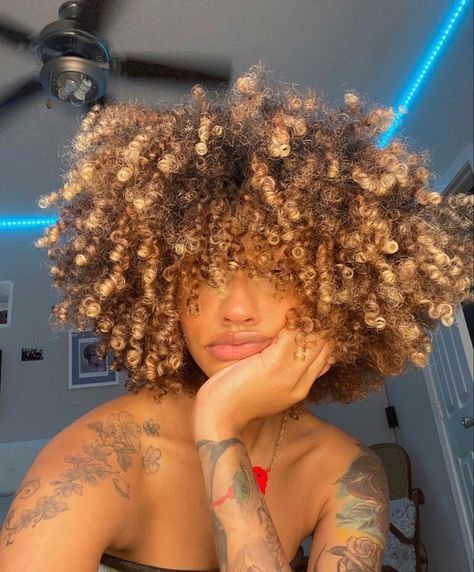 Dyed Curly Hair, Highlights Curly Hair, Short Afro, Dyed Natural Hair, Afro Hairstyles, Natural Curls, Aesthetic Hair, Hair Wig, Curly Hair Styles Naturally