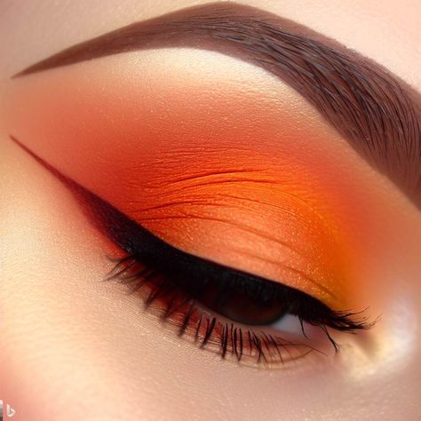 Orange eyeshadow #orange #eyeliner #eyeshadowlooks Orange And White Eyeshadow, Orange Eye Makeup Soft, Orange Eyeliner, Emo Makeup Looks, Orange Eyeshadow Looks, Eyeshadow Orange, Tiger Makeup, Makeup Orange, Makeup 2024