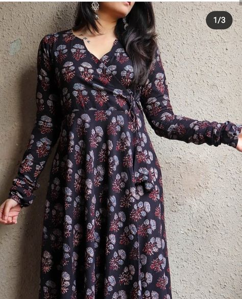 Cotton Salwar Stitching Ideas, Ajrakh Anarkali Designs, Ajrak Frock Designs, Ajrak Kurti Designs, Ajrakh Kurta Designs, A Line Kurti Designs, Sharara Kurti, Kurthi Design, Suits For Women Indian