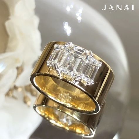 Janai on Instagram: “Dress ring or engagement ring? The choice is yours. ❤️  #janai #janaijewellery #janairing #janaidiamond #emeraldcutdiamond #gia…” Luxury Engagement Metal Ring Jewelry, Dress Rings Designs, Glamorous Gold Diamond-cut Jewelry, Luxury Dazzling Diamond-cut Rings, Luxury Crystal Diamond-cut Ring, Luxury Collectible Diamond-cut Jewelry, Big Diamond Engagement Rings, Thick Gold Ring, Wedding Rings Emerald Cut