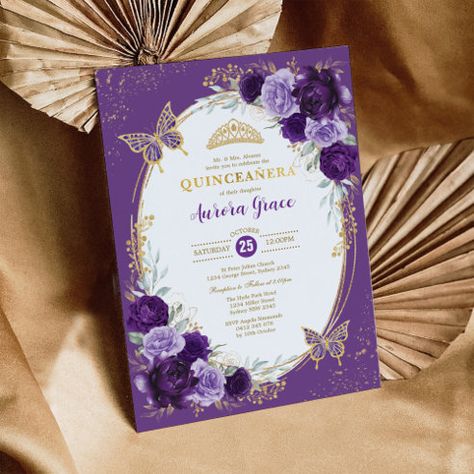 Quinceañera Invitations & Invitation Templates | Zazzle Debut Invitation Ideas, Butterfly Invitation, Sweet 15 Party Ideas, Debut Invitation, Debut Ideas, Purple Invitations, Quince Invitations, Butterfly Invitations, Purple Princess