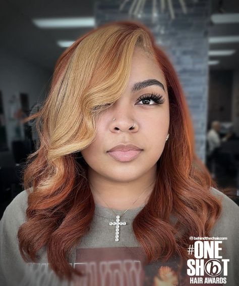 Keyshia Cole Blonde Hair, Copper And Blonde Color Blocking, Keyshia Cole Red And Blonde Hair, Blonde And Copper Hair, Copper With Blonde Highlights, Copper And Blonde Hair, Copper Hair With Blonde Highlights, Blonde And Red Highlights, Color Blocking Hair