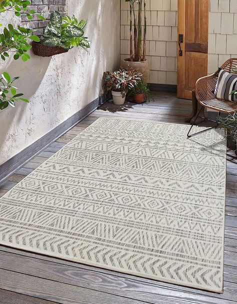 Adiva Rugs Outdoor Indoor Area Rug, Weather Resistant, Easy to Clean, Stain Resistant Floor Mat for Dining Room, Backyard, Deck, Patio (Weiss Silver, 5'3" x 7') Rugs Outdoor, Porch Rug, Outdoor Rugs Patio, Deck Patio, Backyard Deck, Patio Rugs, Outdoor Carpet, Outdoor Oasis, Indoor Outdoor Area Rugs