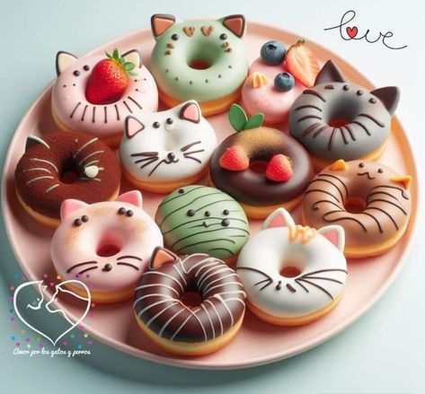 Carol Aesthetic, Types Of Donuts, Homemade Chocolate Bars, Donut Cat, Doughnut Cake, Cat Birthday Party, Cute Baking, Cat Cake, Mini Donuts