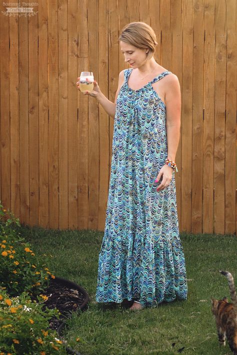 The Easy Breezy Summer Lounge Dress pattern is a free sewing pattern and tutorial will guide you through the steps of how to sew a Maxi Dress. Lounge Dress Pattern, Maxi Sleep Dress For Summer, Summer Sleep Maxi Dress, Free Dress Patterns For Women Easy, Cami Dress Pattern Sewing, Mumu Dress Pattern, Summer Dress Patterns Free, Pattern Emporium Lounge Dress, Lounge Dresses