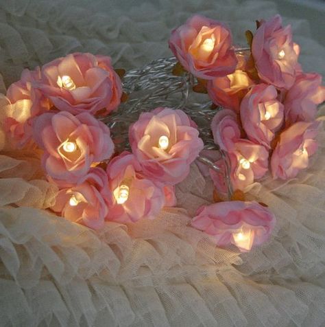 Flower Fairy Lights, Frayed Fabric, Fairy Nursery, Cozy Places, Warm White Lights, Rose Fairy, Festive Wreath, Fairy Light, Fabric Roses