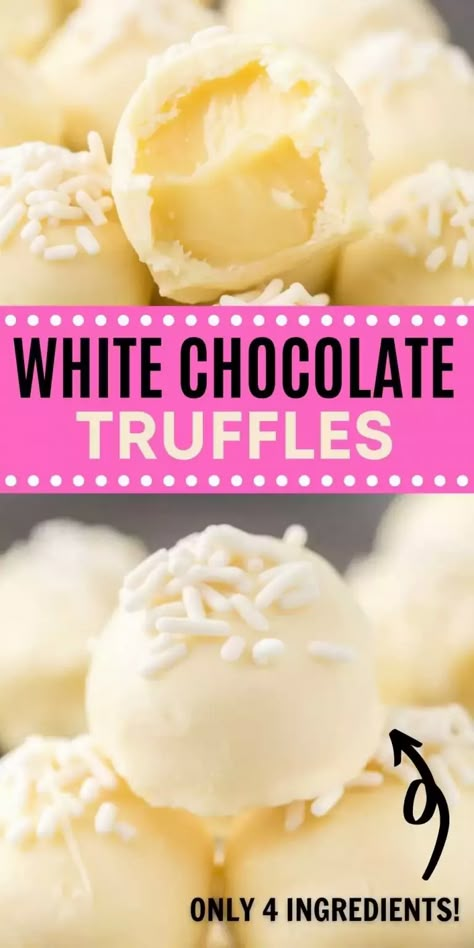 Try this easy White Chocolate Truffles Recipe! White Chocolate Balls Recipe is so easy to make with only 4 ingredients. Everyone will love these white chocolate balls. You’ll love how easy and delicious these are to make! #eatingonadime #easydessertrecipes #whitechocolaterecipes White Chocolate Balls, White Chocolate Bark Recipes, White Chocolate Chips Recipes, Chocolate Balls Recipe, Almond Bark Recipes, Pumpkin Spice Cookie Recipe, Truffle Recipe Easy, Chocolate Truffles Recipe, White Chocolate Desserts