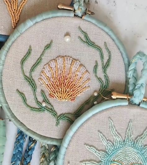 Beachy Embroidery, Coastal Embroidery, Science Embroidery, Seashell Embroidery, Bucket Hat Embroidery, Ocean Embroidery, Embroidered Shell, Shell Embroidery, Mermaid Embroidery