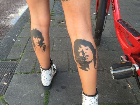 Keith Richards Tattoo, Rockstar Girlfriend Tattoos, Rolling Stones Tattoo Ideas, Classic Rock Tattoos, Rockstar Tattoos, Twins Tattoo, Rock N Roll Tattoo, Rockstar Tattoo, Stones Tattoo