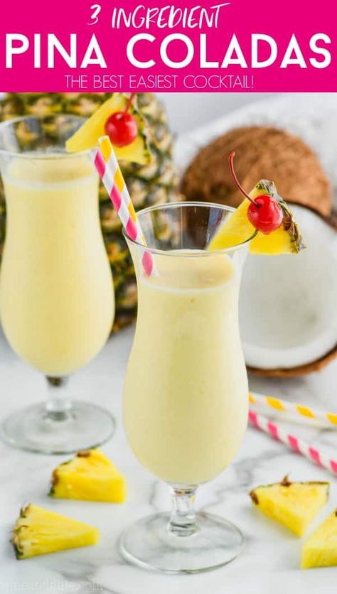 This Pina Colada recipe is THE BEST! It is only three ingredients and with no ice, it won't get watered down. You'll want to make this all the time! Virgin Pina Colada Recipe, Easy Pina Colada Recipe, Frozen Pina Colada, Virgin Pina Colada, Pina Colada Recipe, Shakes Drinks, Frozen Cocktails, Boozy Drinks, Sangria Recipes