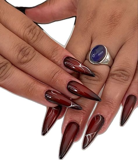 Black Ombre Acrylic Nails, Black French Tip Nail, Red Black Ombre, Acrylic Nails Chrome, Nails Long Stiletto, Almond Nails Red, Nails Gothic, Red Chrome Nails, Nails Goth