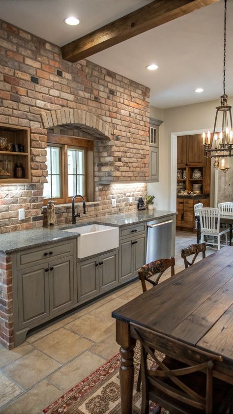 backsplash kitchen ideas Rustic Brick Backsplash, Cottage Backsplash, Trendy Backsplash, Brick Backsplash Kitchen, Rustic Brick, Brick Kitchen, Brick Backsplash, Tap Here, Backsplash Designs