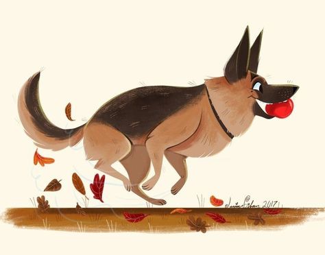 Dog Illustration Art, Dog Design Art, German Shepherd Art, Dog Animation, Animal Illustration Art, Good Dog, Dog Illustration, Dog Drawing, Cartoon Illustration