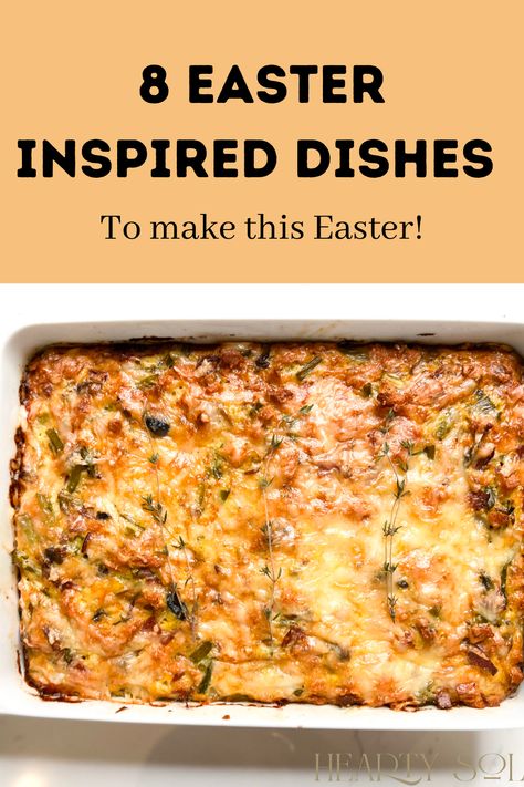 Easter is upon us! Instead of spending Holy Week fretting about what to make, take it from me and use these 8 hearty, delicious, and easy recipes to complete your Easter Meal! These Easter Inspired Dishes can be used anytime of day you celebrate at whether it’s breakfast, brunch, lunch or dinner. In this post you will find 3 main entrée recipes, 2 side dish recipes, and 3 dessert recipes! #easter #easterrecipes #recipes #holyweek #easterdishes Vegetarian Easter Dinner Recipes, Easter Casserole Recipes Dinner, Easter Dishes To Bring, Easter Dishes Recipes, Vegetarian Easter Dinner, Dessert Recipes Easter, Easter Casserole Recipes, Easter Casserole, Vegetarian Easter Recipes