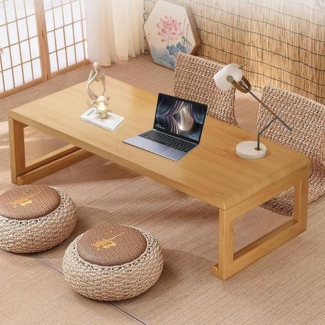 Amazon.com: rzoizwko Japanese Floor Table Tea Table Low Coffee Table Bamboo Versatile Folding Design for Tatami Home,Office,Living Room (Original Wood Color, 47.24" Dx 19.68" W x11.8 H) : Home & Kitchen Japanese Floor Table, Tatami Table, Zen Furniture, Floor Desk, Bright Room, Japanese Table, Low Coffee Table, Home Office Living Room, Bright Rooms