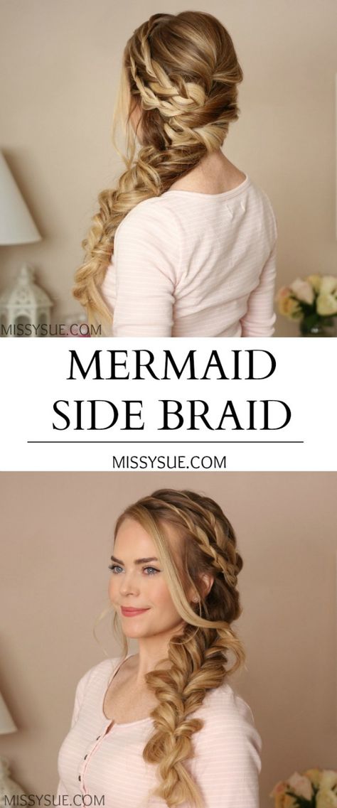 Mermaid Side Braid | MissySue.com Braid Wedding, Side Braids, Hair Updos Tutorials, Mermaid Braid, Side Braid Hairstyles, French Braid Hairstyles, Penteado Cabelo Curto, Side Braid, Wedding Pins